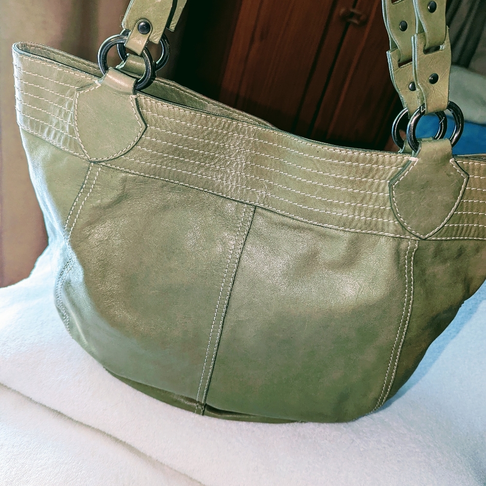 Francesco Biasia green leather hobo bag.